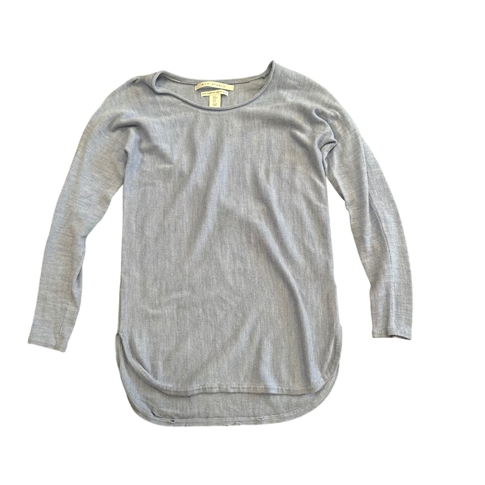 Max Studio Blue 100% Extrafine Merino Wool Long Sleeve Sweater Small